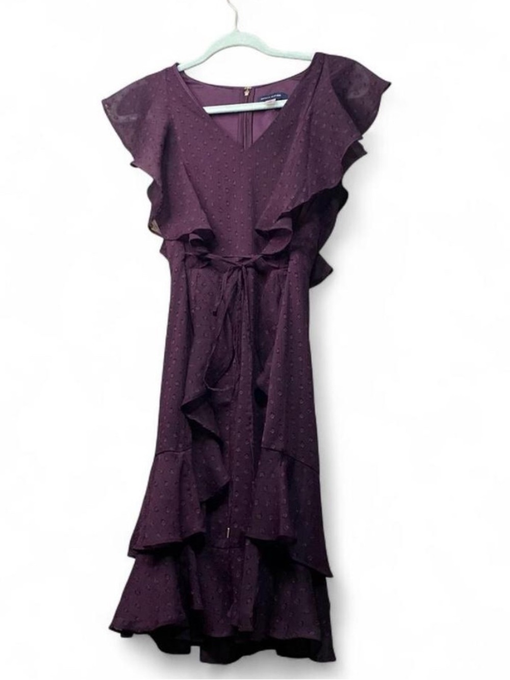 Tommy Hilfiger Plum Purple Swiss Dot Ruffle Midi Dress | Size 4